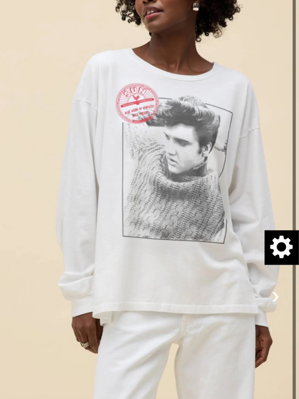 🩶 Daydreamer Elvis Presley White Graphic Long-Sleeve Shirt